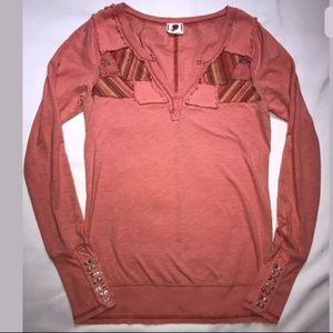 [Free People] Coral Patchwork Studded Cuff Henley